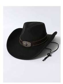 Unisex Retro Cowboy Western Hat With Rivet Cowhead Buckle, Adjustable Wind Rope, Outdoor Sun Protection Beach Hat - Suede Floral Denim Hat - View 6