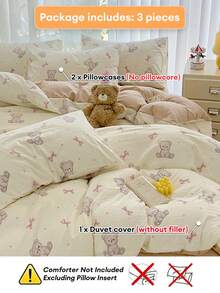 3pcs/Set,Cartoon Bear Duvet Cover Set,Cloud-Like Touch,Washed Process,Breathable, (1 Duvet Cover + 2 Pillowcases) Does Not Include Duvet Insert And Pillow Insert,Pillowcase Pattern Randomly Cut - Light Brown - View 6