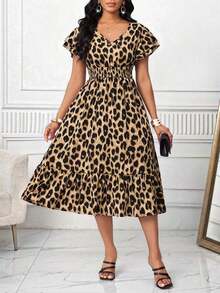 Lady Vestido casual de mujer de longitud media con cintura fruncida y estampado, con lazo - Azul lavado medio - Ver 3