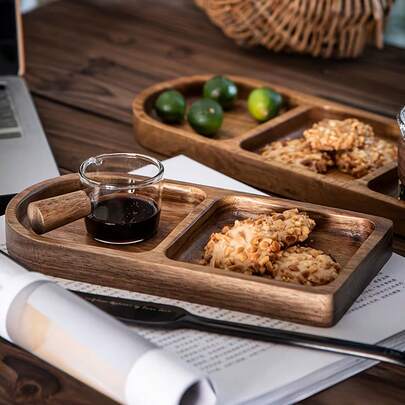 2pcs Creative Wooden Tray - Breakfast Tray, Multipurpose - Perfect Combination Of Home Decor And Practicality, Suitable For Catering, Entertainment And Outdoor Camping, Can Hold Desserts, Cheese, Nuts And Snacks, Specially Designed For Tea And Fruit Display, Made Of High-Quality Wood, Elegant Serving Platter, Wooden Tray, All-Season Kitchen Accessory