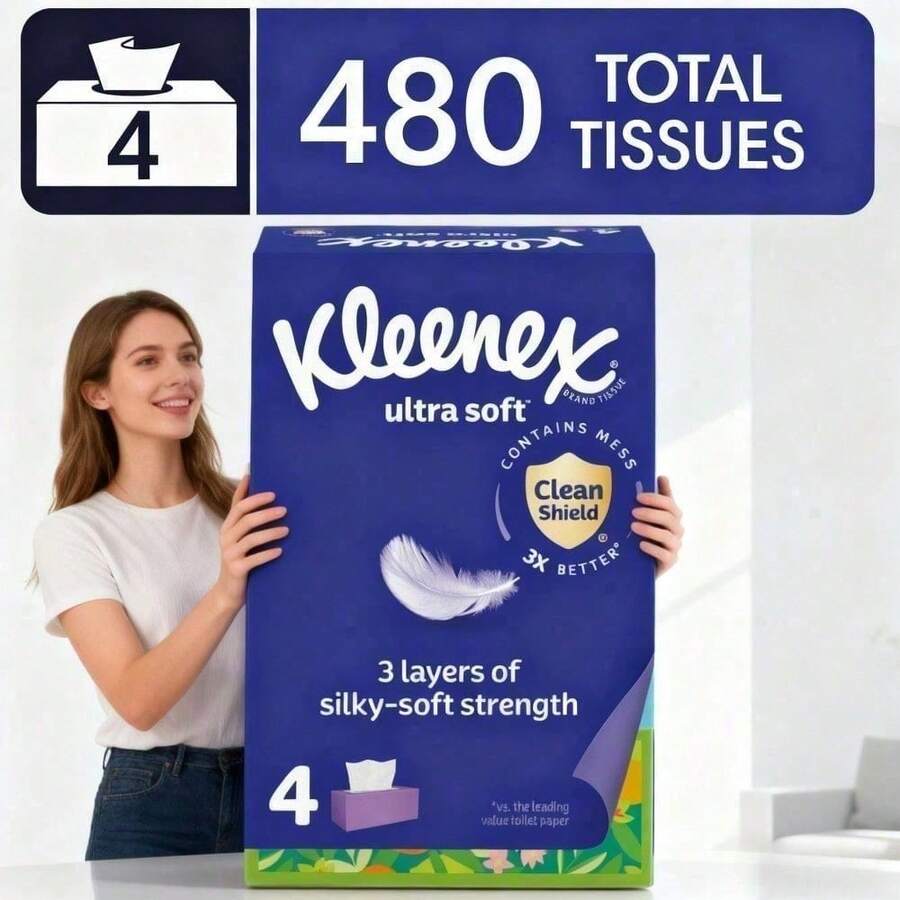 Ultra Soft 3-Ply Facial Tissues, 2 Flat Boxes, 120 Tissues Per Box | Hypoallergenic & Fragrance-Free, FSC-Certified Fibers, Wet-Resistant & Lint-Free, Gentle For Sensitive Skin & Babies, Suitable For Home & Office Use - 預設 - 查看 1