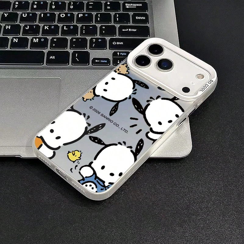 Sanrio Pompompurin Cartoon Cute Allover Print Shockproof Phone Case Suitable For IPhone 17, 17 Pro Max, 17 Air, 15, 16 Plus, 15 Pro, 16 Pro Max, 14 Plus, 14 Pro, 13 Pro Max, 12 PM, 11 Pro - White - View 1