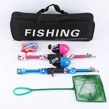 Double Rod & Reel Set Telescopic Fishing Poles With Push Button Closed Reels Tackle Box Landing Net & Storage Bag Combo - Royal Blue - View 7