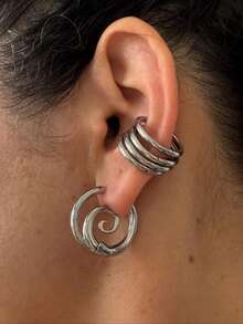 1pair Exquisite Stainless Steel Spiral Hoop Earrings Unusual Anti Allergic Waterproof Metal Silver Gold Color Jewelry Party Gift Mosquito Coil Shaped Circle Accessories Couple Jewelry - Earrings - View 7