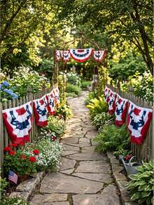 1pc Colorful Fanned American Flag Design, With Patriotic Pleated Details, Equipped With Brass Grommet For Easy Installation, Suitable For 4th Of July Decoration, Can Be Used For Outdoor Porch, Home Display, Holidays, Independence Day, Patriotic Celebration, Birthday, Anniversary, The 250th Anniversary,Lawn And Garden,Memorial Day Decorative Fan Flags For Yard, Lawn And Garden - Multicolor - View 4