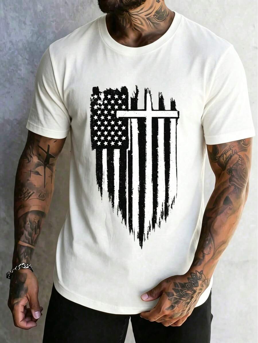 Men's Casual USA Flag Print Sleeveless Tank Top, Summer - trắng - Xem 1