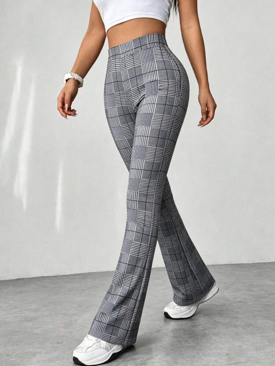 HOMEYEE Women's Fashionable & Elegant Plaid Suit Pants, Suitable For Daily, Workplace, And Business Commute Spring - Grey - View 1