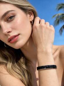 1pc Vintage Multi-Purpose Classic Geometric Black & White Drip Open Bangle, Suitable For Daily Wear, Party And Vacation - Black and White - View 6