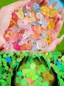 50/100/200pcs Resin Glow-In-The-Dark Small Animal Figurines, Random Colors, No Electricity Needed, Suitable For Garden, Party, Small Landscape, Pool, Dollhouse Decor And Other Festivals, Random Styles - 彩色 - 查看 2