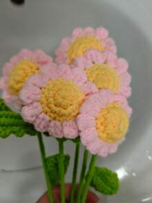 20pcs Hand-Crocheted Daisy Flower Bouquet, Wool Woven Artificial Everlasting Daisy Decor, Minimalist Boho Style Home Floral Arrangement, Wedding Table Decor Bridesmaid Gift, Suitable For Valentine's Day, Birthday - Multicolor - View 6
