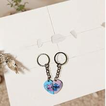 Juego de llaveros de pareja con Stitch y Angel de Disney, llaveros de pareja con rompecabezas en forma de corazón, adecuado para regalos de pareja, joyería de San Valentín de Disney "The " - Ver 9