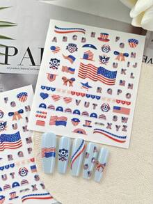 Tiebeauty 2pcs/Set Football World Cup Themed American Flag Nail Stickers, Red White Blue National Flag Elements, Waterproof Long-Lasting Nail Art Decals, Removable DIY Nail Accessories - Multicolor - View 7