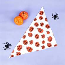 Bandana Impresa Con Calabazas Y Telarañas Para Halloween - Blanco - Ver 4