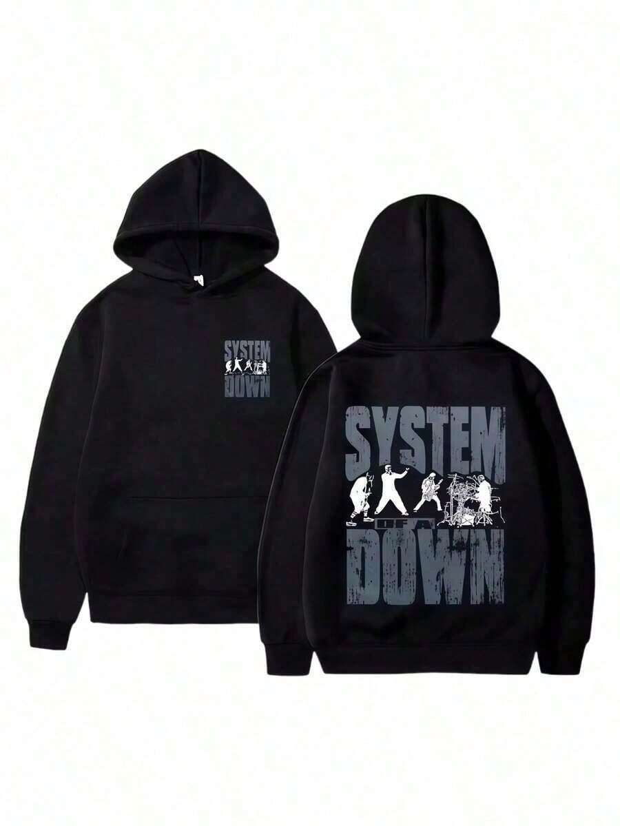 90s Vintage Rock Band System Of A Down Print Hoodie Unisex Casual Sweatshirt Men Women Metal Music Pullover Hoodies AUJP2026Lightweight&Breathable FOR All Seasons,Cotton - 黑色 - 查看 1