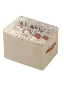 1 Set Foldable Shoe Organizer For Closet , Fits 12 Pairs Large Capacity Shoe Storage Bin , Clear Transparent Shoe Storage Box With Dividers , Zipper Lid And Bottom Support , Space Saving Fabric Shoe Holder With Reinforced Handles , Gray Sturdy Shoe Organizer Case For Bedroom Wardrobe And Entryway , Durable Multi-Purpose Storage Container For Sneakers , Flats And Slippers , Neat Tidy Shoe Arrangement Solution For Home , Apartment And Dormitory Organization - View 14