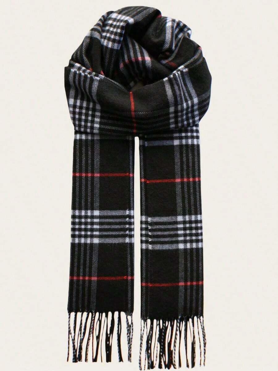 1pc Classic Plaid Men Scarf, Unisex Boyfriend Style Gift, Double-Sided Fashionable Warm Neck Warmer, Ideal For Autumn/Winter, Suitable For Both Men And Women Men Accessories Men Scarves - 粉色 - 查看 1