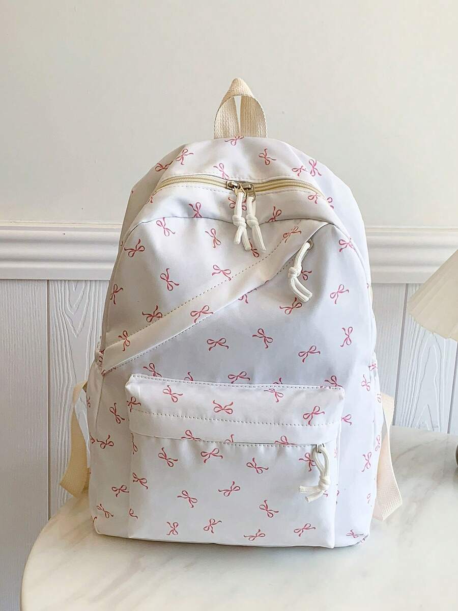 1 Large Capacity Nylon Schoolbag For Students, Simple Solid Color Backpack For College Students, Ladies Nylon Backpack, Girl Travel Backpack - White - View 1