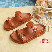 Sommer Schnallen Slip-On Sandalen, Casual Minimalistisch geeignet für Urlaub am Strand, Slip-On leicht bequeme einfarbige Mule Sandalen - Braun - Übersicht 11