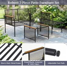 COSTWAY 3 Pieces Wicker Furniture Set, Outdoor L-Shaped Sofa Set With Cushions & Tempered Glass Side Table, Patio Rattan Corner Conversation Set With Metal Frame For Backyard, Porch, Garden, Grey - 灰色 - 查看 4