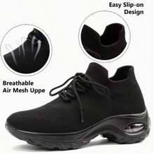 Women's Wide-Fit Athletic Shoes / Autumn-Winter Women's Minimalist Air-Cushioned Low-Top Running Shoes, Sports Outdoor Casual Athletic Shoes - Black - View 6