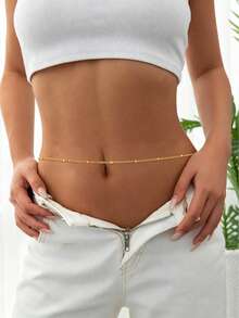 1 chiếc dây chuyền đeo eo bằng vàng lấp lánh, hạt tròn, tinh tế, thích hợp cho bikini, hộp đêm, tiệc bể bơi. - Vàng - Xem 2