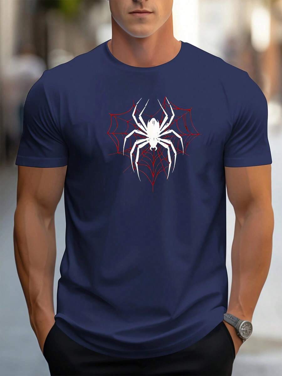 Unisex Size. Women's Plus Size Summer Cotton T-Shirt. Stylish And Modern Short-Sleeve T-Shirt Features An Inverted Digital Spider Design, Perfect For Casual Wear With A Bit Of Stretch For Outdoor Activities. Sweat-Wicking Material, Soft And Skin-Friendly. Unisex Sizes - 海軍藍 - 查看 1