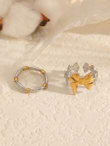 Bộ 2 chiếc nhẫn nơ bằng thép không gỉ dành cho nữ - Nhiều màu - Xem 2