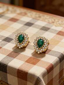 2pcs Fashion Minimalist Luxury Green Water Drop Gemstone Cufflinks, Women's Brooch Buckle Cover, Fashion High-End Clothing Accessories, Turtle Buckle, Clip Buckle, Tie Clip, Women's Accessories, Women's Party Light Luxury Elegant Elegant Clothing Cufflinks Cover, Suitable For Daily Use, Gift For Friends, Gift For Couples, Gift For Family - Multicolor - View 10