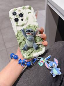 Disney Has Authorized, Phone Case - Chain Set, The Stitch Lilo & Stitch Phone Case Plus A Silicone 3D Or Fluffy Style Stitch Bracelet With Metallic Ring Removable Bracelet, Stitch And Angel Pattern, Compatible With Iphone 17/16/15/14/13/12/11/XS/XR/X Plus Pro Max, Wavy Design Phone Case For Girl, A Stylish Cartoon Summer Phone Case, The Perfect Gift Choice, Phone Protection, Durable Phone Cover, Great Gift For Friends And Family - Kiểu trắng B - Xem 2