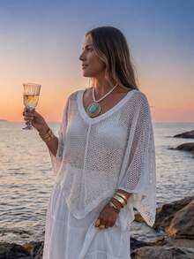 Women's Minimalist Elegant Chic Knit Top, Spring/Summer - White - View 5