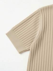 Men's Short Sleeve Knit Sweater, Casual Striped Polo Collar Pullover Knitwear Top, Spring/Autumn - Apricot - View 5