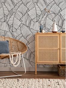 SUPSTICKER 1 Roll Boho Black Line Banana Leaf Wallpaper, Peel And Stick Waterproof Removable, 15.75x39.37/118.11/196.85in, For Wall Cabinet Drawer - Black - View 2