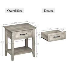 Juego de 2 mesitas de noche modernas – Mesas auxiliares de madera con cajón, estante abierto de 2 niveles – Mesita de noche cuadrada para dormitorio, sala de estar, dormitorio o oficina – Blanco y gris - Gris - Ver 4