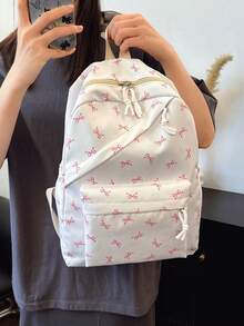 1 Large Capacity Nylon Schoolbag For Students, Simple Solid Color Backpack For College Students, Ladies Nylon Backpack, Girl Travel Backpack - White - View 5
