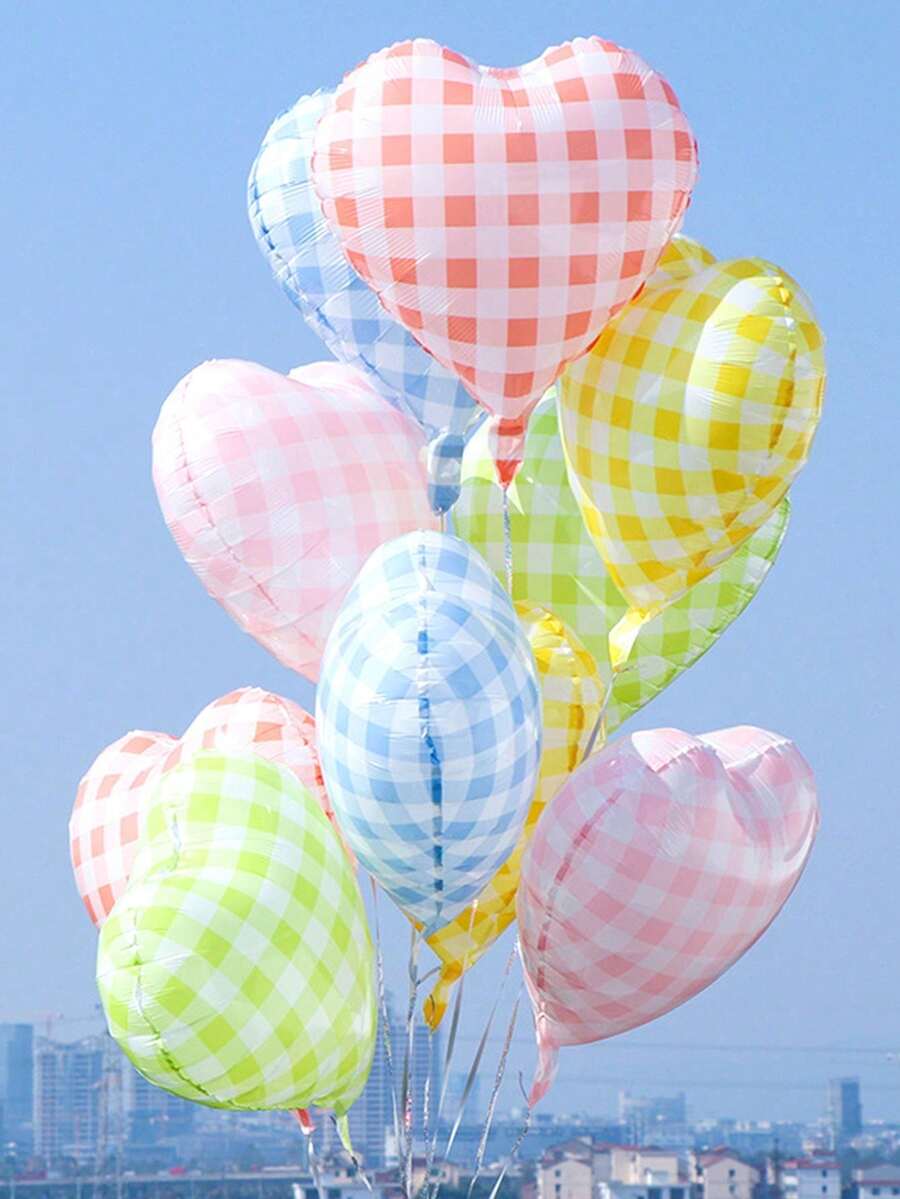 10 quả bóng bay hình trái tim kẻ sọc caro 18 inch, thích hợp trang trí tiệc cưới, sinh nhật, ngày Valentine, màu ngẫu nhiên. - Xem 1