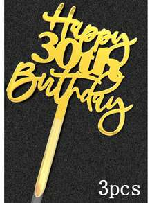 1pc/3pcs/5pcs Gold "Happy Birthday" Cake Topper, Suitable For 18/21/30/40/50/60/70 Years Old Birthday Party Cake Decorations - Gold - View 8