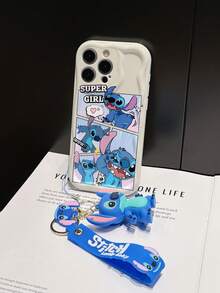 Disney Has Authorized, Phone Case - Chain Set, The Stitch Lilo & Stitch Phone Case Plus A Silicone 3D Or Fluffy Style Stitch Bracelet With Metallic Ring Removable Bracelet, Stitch And Angel Pattern, Compatible With Iphone 17/16/15/14/13/12/11/XS/XR/X Plus Pro Max, Wavy Design Phone Case For Girl, A Stylish Cartoon Summer Phone Case, The Perfect Gift Choice, Phone Protection, Durable Phone Cover, Great Gift For Friends And Family - Màu trắng kiểu A - Xem 4