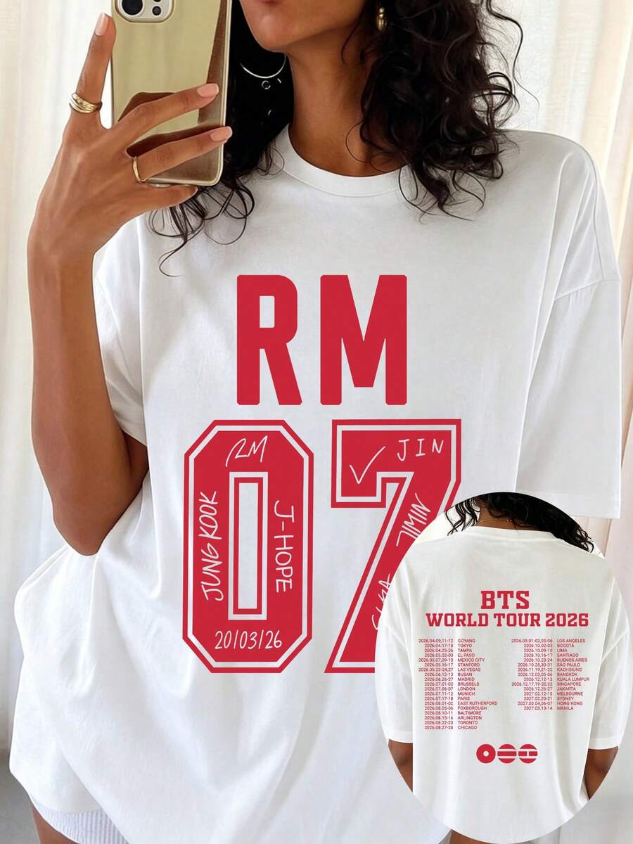 BTSS RM World Tour 2026 Fan Gift Double Sided Print Crew Neck Short Sleeve Tee - 白色 - 查看 1