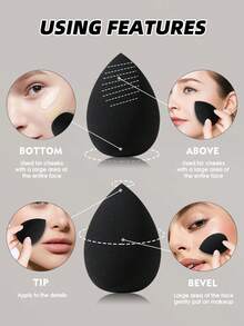 44 piezas Juego de herramientas de maquillaje profesional todo en uno con 18 piezas de brochas de maquillaje, 4 tipos de esponjas de maquillaje, borlas para polvos, esponjas de limpieza facial, bolsa de cosméticos impermeable, limpiador de brochas de maquillaje, diadema para mujeres para maquillaje diario - Negro - Ver 5