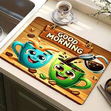 1pc Super Absorbent Quick Dry Non-Slip Kitchen Mat - Dish Drying Mat With Non-Slip Base, Suitable For Coffee Bar, Dining Table - Easy Clean Surface And Fast Drying Design, Fits Modern Or Traditional Kitchen, Coffee Bar Accessories, Stylish Home Decor - Good Morning Coffee - View 12