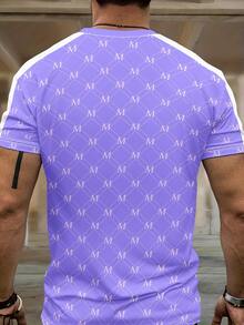 Ensemble t-shirt à manches courtes imprimé et short pour hommes - minimaliste et à la mode, adapté pour l'été - Violet - Voir 2