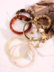 Bộ 7 chiếc vòng tay thời trang cao cấp, độc đáo, sáng bóng, đa năng, mang phong cách retro tinh tế, sang trọng, làm từ nhựa CCB màu hổ phách và kim loại màu ngà, phù hợp cho nữ, thích hợp đeo hàng ngày, dự lễ hội và tiệc tùng. - Nhiều màu - Xem 6