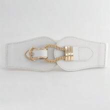 1pc Wide Waist Belt, Women's Fashion Elastic Hook Buckle Leather Belt - Red - View 7