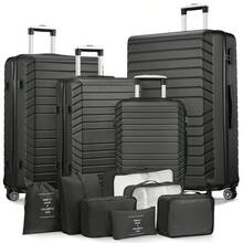 4-Piece Hardside Luggage Set (20/24/28/32 Inch) With 7 Packing Bags, Durable ABS Suitcases With Spinner Wheels,Combination Lock, Lightweight Large Capacity Travel Luggage Set For All Trips, Perfect For Family Vacations, Business Travels, Weekend Getaways, Summer Vacation, Cruise Trips,Back-To-School - 黑色 - 查看 12