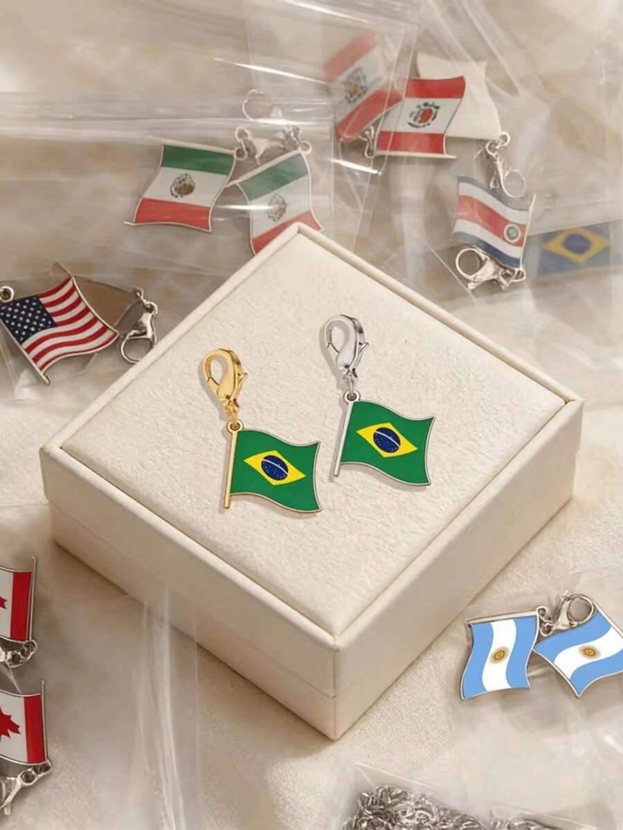 TEAMER 1pc Colorful National Flag Pattern Pendant, Handmade DIY Accessory, Can Be Used As Keychain, Bag Charm, Jewelry Decoration - Fashion Series - View 1