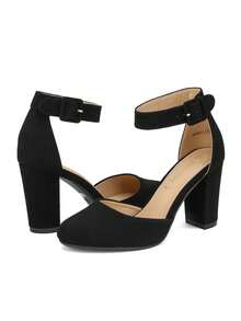 Women Heel Closed Toe Chunky High Heel Ankle Strap Wedding Party Comfortable Prom Cute Pumps Shoes - 黑色 - 查看 8