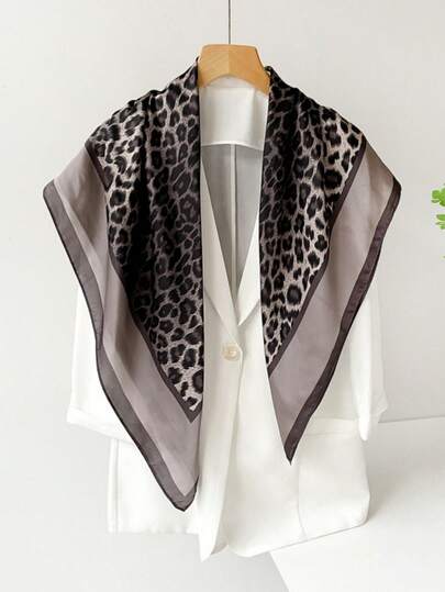 1 pièce Foulard en satin imprimé léopard 90cm, Fichu élégant vintage, Châle polyvalent pour femmes