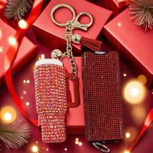 2 Pieces/Set Of Defense Keychains,Bling Self Defense Keychain, Sparkling Rhinestones Mini Tumbler Keychain Lip Balm Holder Key Ring, Stylish & Functional Accessories - Multicolor - View 1