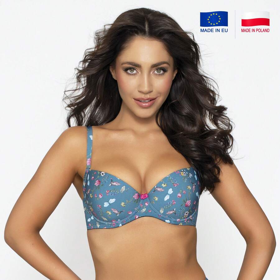 PariPari Blue Sky 2-In-1 Push-Up Bra & Bikini Top, Vibrant Floral Animal Print Multiway Straps Padded Lingerie - Blue - View 1