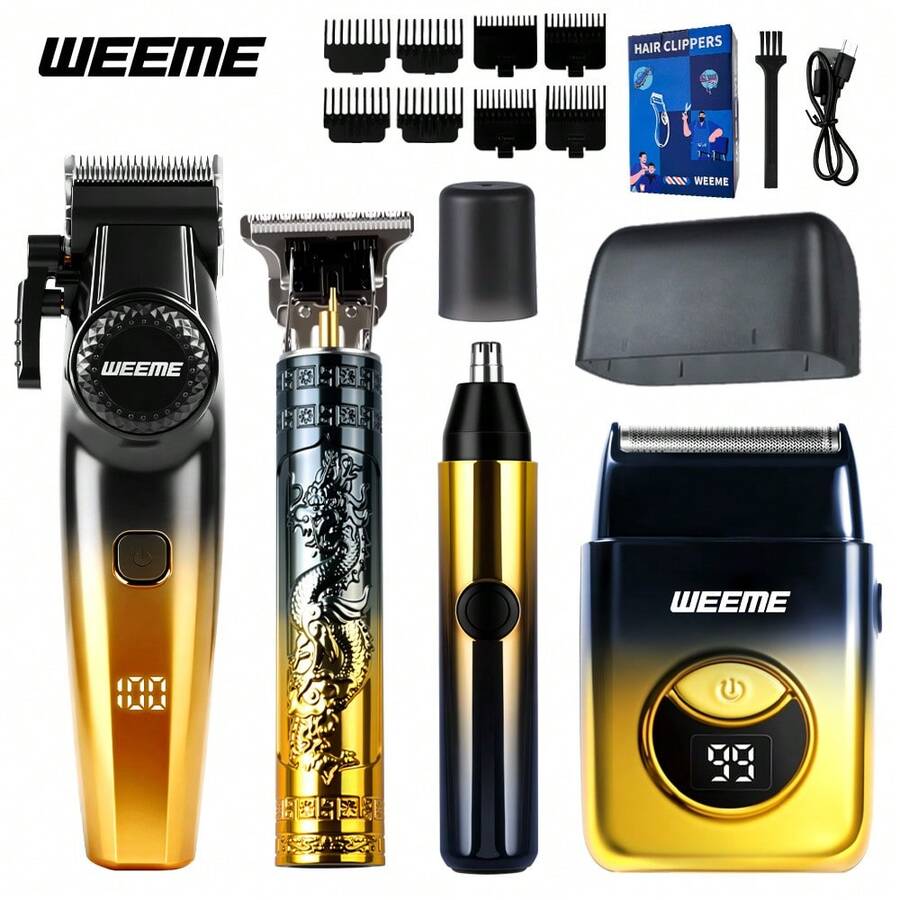 Bộ dụng cụ chăm sóc cá nhân chuyên nghiệp 4 trong 1 dành cho nam giới WEEME - Máy cạo râu điện, máy tỉa râu, máy tỉa lông mũi, sạc USB, mạnh mẽ và cắt chính xác.